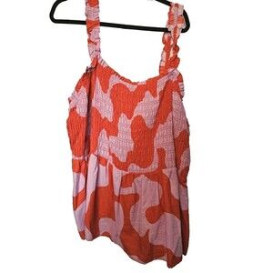 Ava & Viv Women's Plus Size 3x Smocked Peplum tank Top Geometric Pattern NWOT